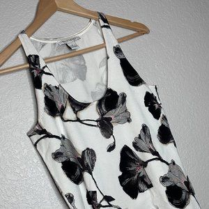 White House Black Market Small White and Black Glittering Floral Print Tank Top